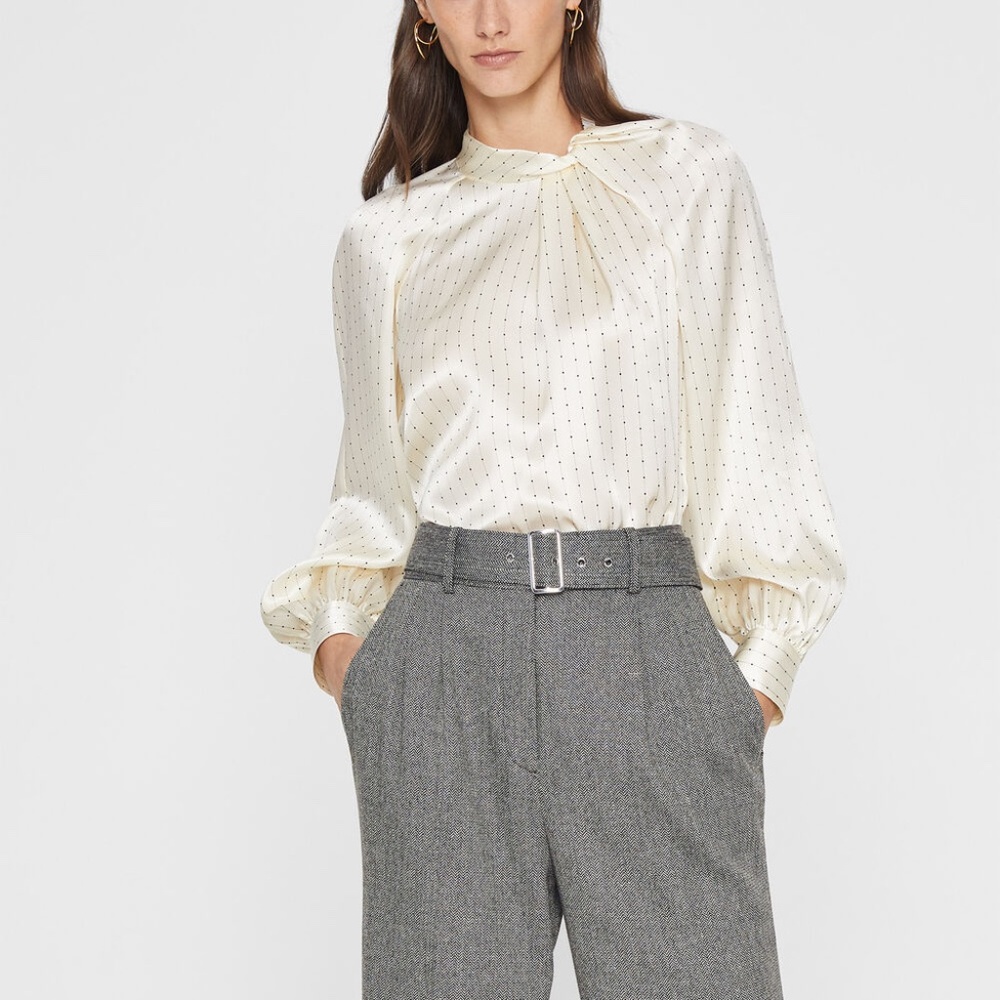 Printed Mock Neck Silk Blouse - New With Tags - NEVER WORN - Micro Dot